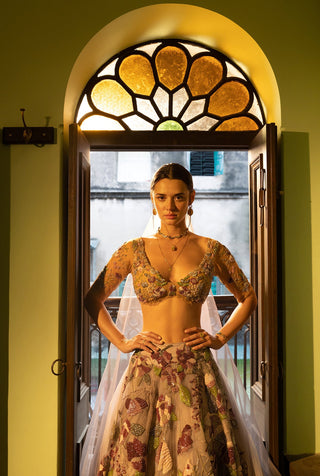Lehenga Set for Indian Wedding - A Field of Purple Poppies Lehenga Set by The Little Black Bow at Mrs. G