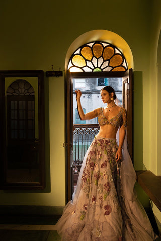 Lehenga Set for Indian Wedding - A Field of Purple Poppies Lehenga Set by The Little Black Bow at Mrs. G
