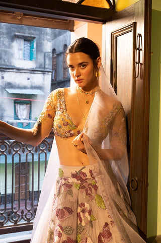 Lehenga Set for Indian Wedding - A Field of Purple Poppies Lehenga Set by The Little Black Bow at Mrs. G