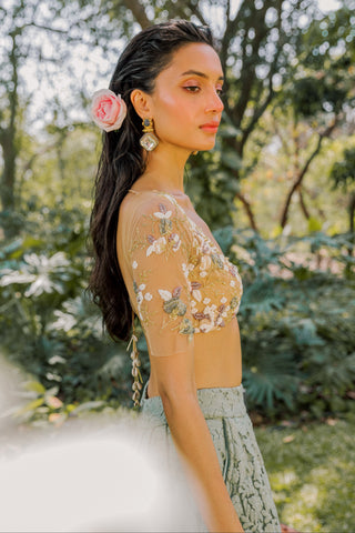 Lehenga Set for Indian Wedding - Green Notes of Sage Hints of Floral Lehenga Set by The Little Black Bow at Mrs. G