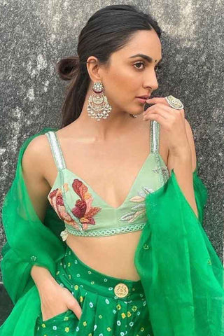 Pant Set for Indian Wedding - Green Sparkly Mint Bralette and Trousers Set by The Little Black Bow at Mrs. G