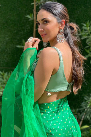 Pant Set for Indian Wedding - Green Sparkly Mint Bralette and Trousers Set by The Little Black Bow at Mrs. G