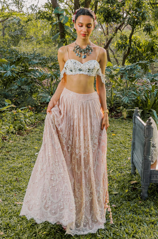 Lehenga Set for Indian Wedding - Pink Lace and Pearl Lehenga Set by The Little Black Bow at Mrs. G