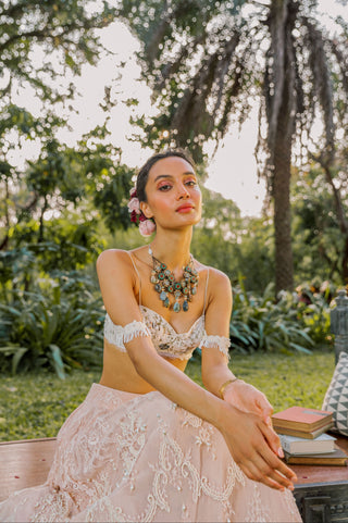 Lehenga Set for Indian Wedding - Pink Lace and Pearl Lehenga Set by The Little Black Bow at Mrs. G
