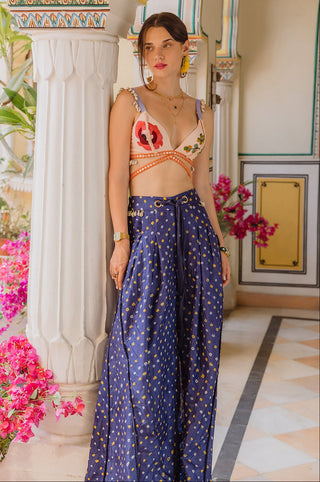 Pant Set for Indian Wedding - Purple Bandhani Red Flower Trouser Set by The Little Black Bow at Mrs. G