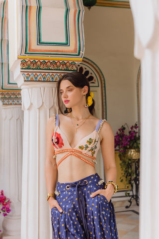 Pant Set for Indian Wedding - Purple Bandhani Red Flower Trouser Set by The Little Black Bow at Mrs. G