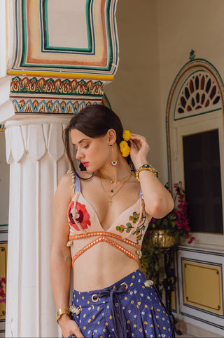 Pant Set for Indian Wedding - Purple Bandhani Red Flower Trouser Set by The Little Black Bow at Mrs. G