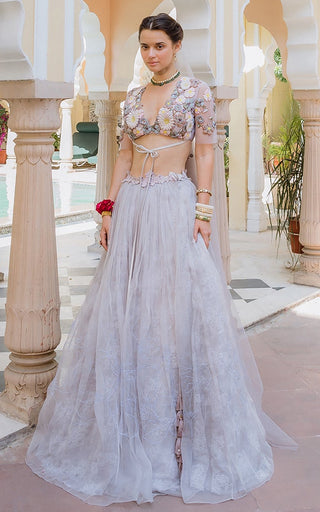 Lehenga Set for Indian Wedding - Purple Fields of Lilac Some Big Daisies Lehenga Set by The Little Black Bow at Mrs. G