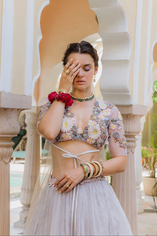 Lehenga Set for Indian Wedding - Purple Fields of Lilac Some Big Daisies Lehenga Set by The Little Black Bow at Mrs. G