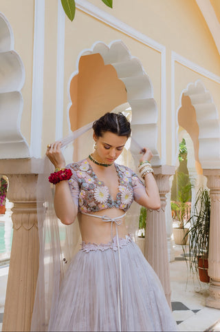 Lehenga Set for Indian Wedding - Purple Fields of Lilac Some Big Daisies Lehenga Set by The Little Black Bow at Mrs. G
