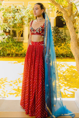 Lehenga Set for Indian Wedding - Red Seashells in a Meadow Lehenga Set by The Little Black Bow at Mrs. G