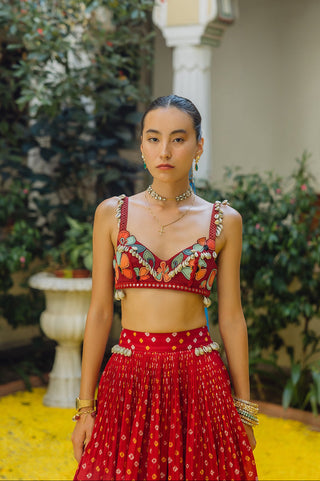 Lehenga Set for Indian Wedding - Red Seashells in a Meadow Lehenga Set by The Little Black Bow at Mrs. G