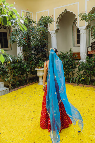 Lehenga Set for Indian Wedding - Red Seashells in a Meadow Lehenga Set by The Little Black Bow at Mrs. G