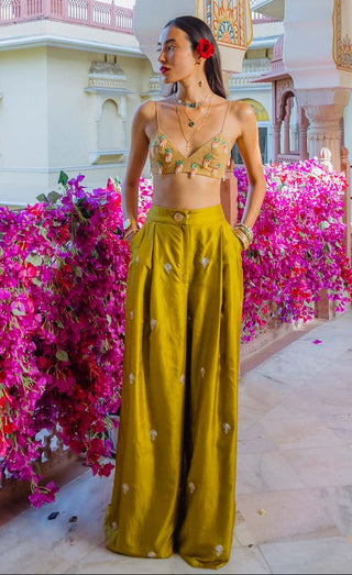 Pant Set for Indian Wedding - Yellow Indian Phool Dancing Pineapples Trouser Set by The Little Black Bow at Mrs. G