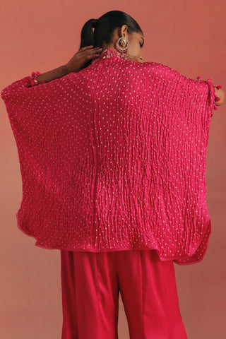 Back view with the wide sleeves held out, bubblegum pink ziya mirrorwork co-ord set by Twenty Nine at Mrs. G