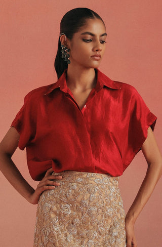 Front view with both hands on the hips, maroon ziya skirt set by Twenty Nine at Mrs. G
