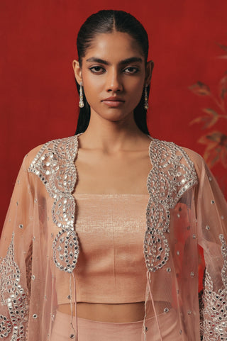 Waist-up front view of the open jacket over the bandeau, pink ziya jacket set by Twenty Nine at Mrs. G