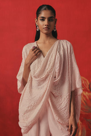 Waist-up front view of the overlap V neckline, pink ziya overlap co-ord set by Twenty Nine at Mrs. G