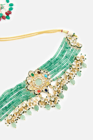 Choker Set Indian Wedding Green Bead Polki Necklace by Vivinia by Vidhi Mehra