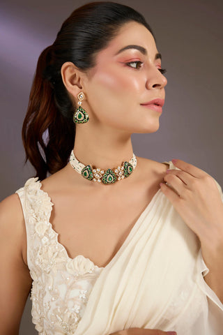 Choker Set Indian Wedding Green Polki Necklace by Vivinia by Vidhi Mehra