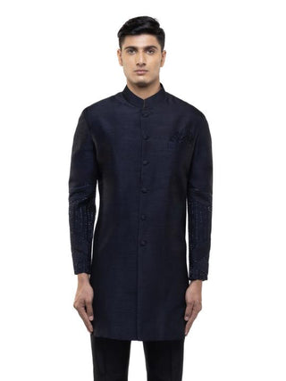 Navy Blue Classic Embroidered Sherwani Set