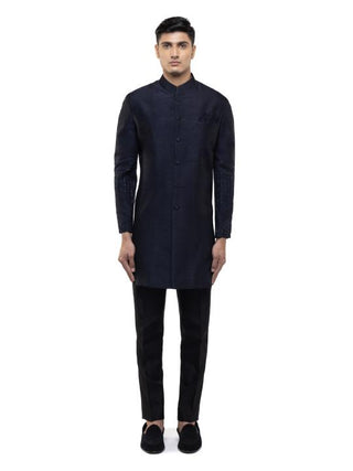 Navy Blue Classic Embroidered Sherwani Set