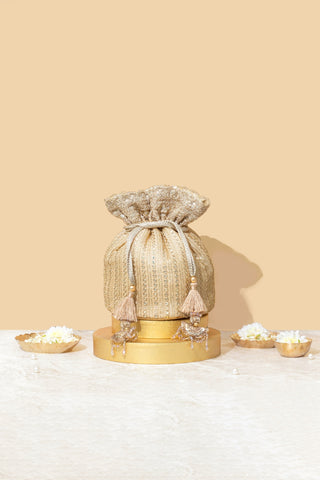 Gold yari embroidered base potli