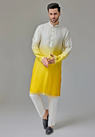 Yellow ombre dori with mirror work kurta set