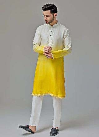 Yellow ombre dori with mirror work kurta set