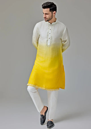 Yellow ombre dori with mirror work kurta set