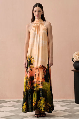 Maxi Dress for Contemporary Wear - Peach Winter Toscana Maxi Dress by Zazu at Mrs. G