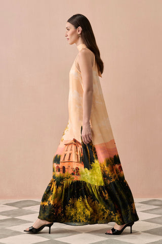 Maxi Dress for Contemporary Wear - Peach Winter Toscana Maxi Dress by Zazu at Mrs. G