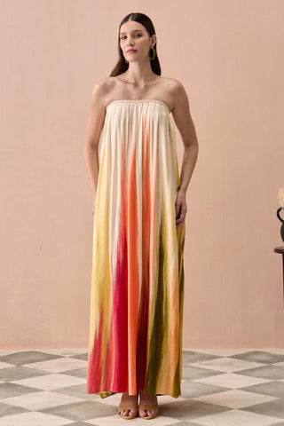 Maxi Dress for Contemporary Wear - Coral Winter Sunset Maxi Dress by Zazu at Mrs. G