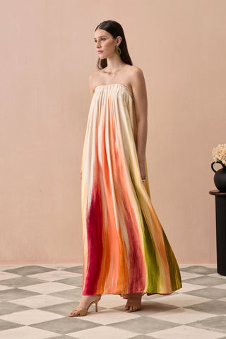Maxi Dress for Contemporary Wear - Coral Winter Sunset Maxi Dress by Zazu at Mrs. G