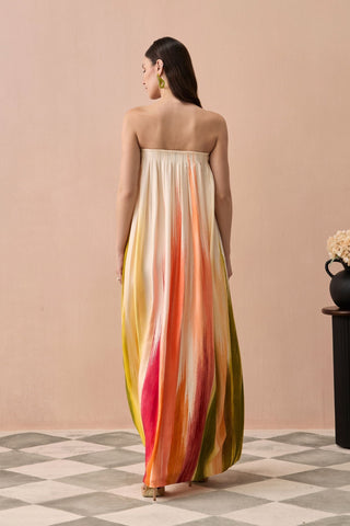 Maxi Dress for Contemporary Wear - Coral Winter Sunset Maxi Dress by Zazu at Mrs. G
