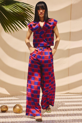 Multicolor checkmate chic art zip co-ord set