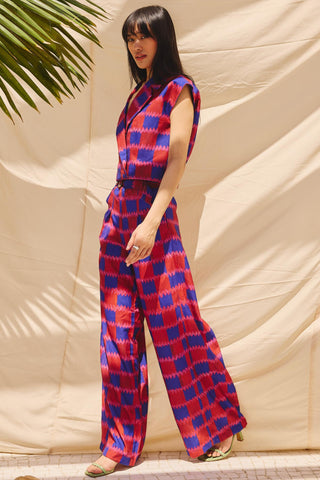 Multicolor checkmate chic art zip co-ord set