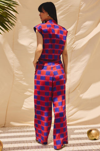 Multicolor checkmate chic art zip co-ord set