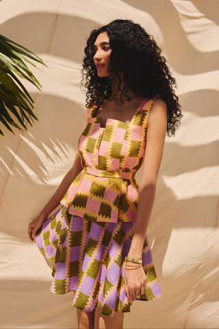 Multicolor pop blocks art zip co-ord set