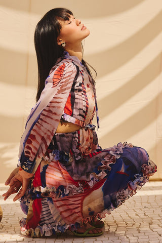 Multicolor pleats & palettes art zip dress