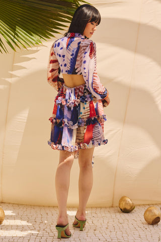 Multicolor pleats & palettes art zip dress