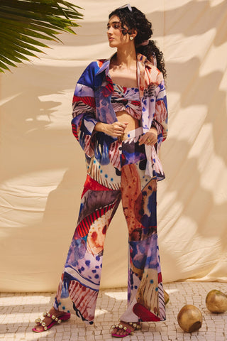 Muticolor burnt ashes art zip co-ord set