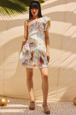 White sunlit swirls art zip dress
