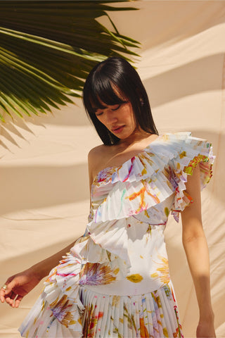 White sunlit swirls art zip dress