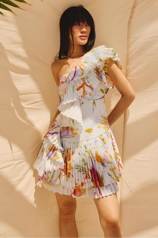 White sunlit swirls art zip dress