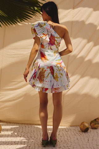 White sunlit swirls art zip dress