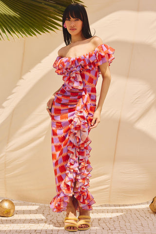 Multicolor frill fantasy art zip dress