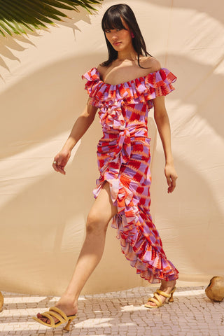 Multicolor frill fantasy art zip dress