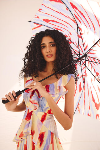 Green pastel whirl art zip dress