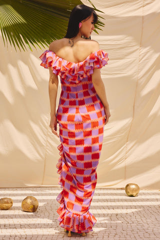 Multicolor frill fantasy art zip dress